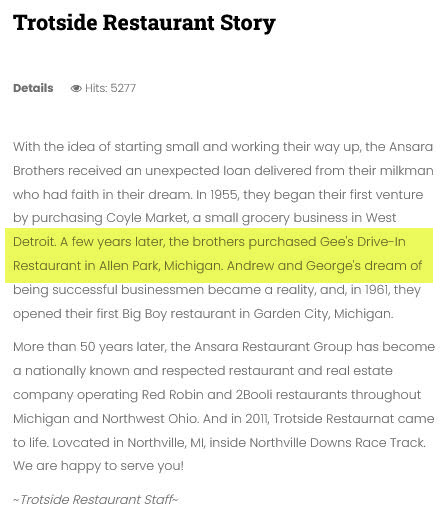 Gees Drive-In Restaurant - From Trotside Restaurant Ansara Restaurant Story